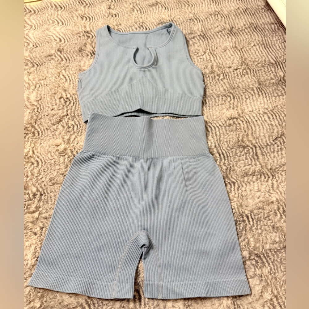Blue Ribbed Workout Set - Picture 2 of 4
